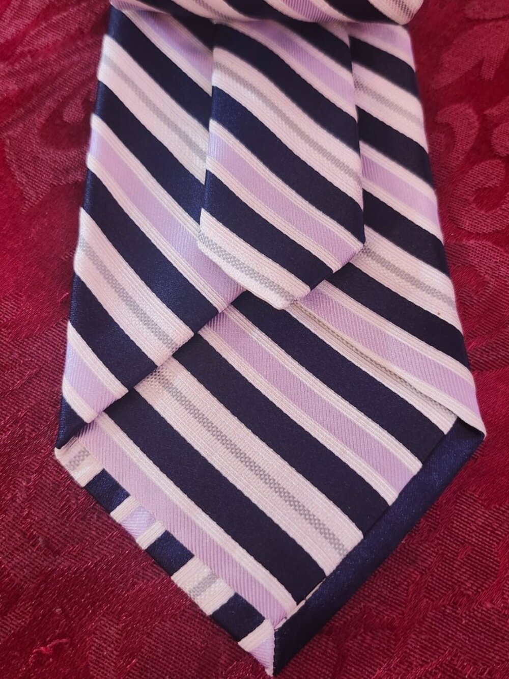 Beau Brummel Soho Pink, White, Black Striped Handmade 100% Silk Repp Tie - Picture 6 of 6